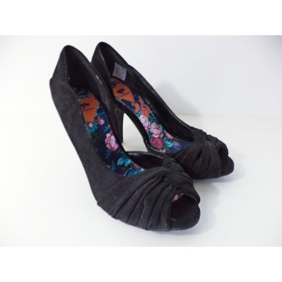 ROCKET DOG BLACK VELOUR FABRIC OPEN TOE D'ORSAY HEEL PUMP SHOE SZ 7M - Picture 1 of 7